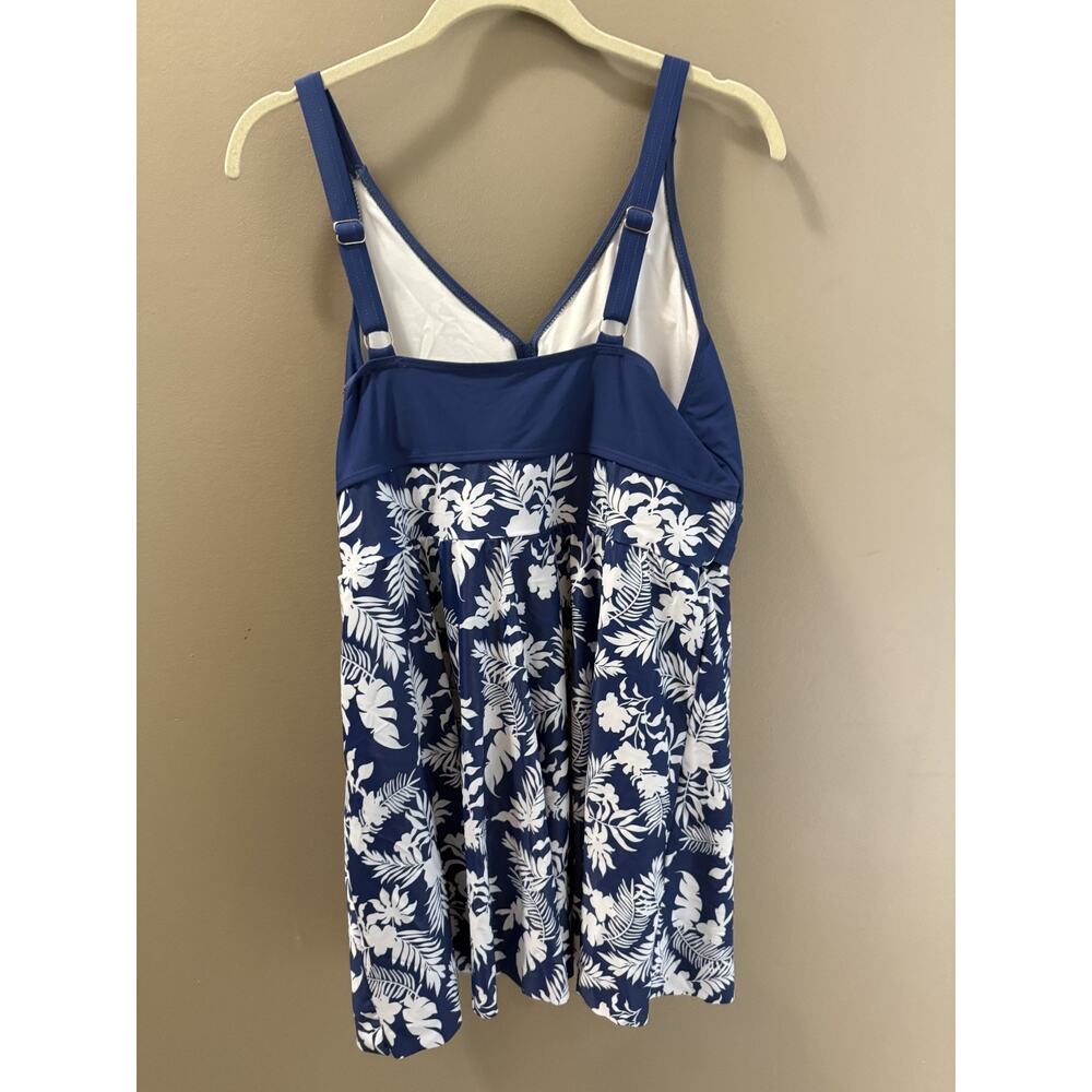NWT Bloomchic Size 18-20 Women's Navy/Wht Leaf Print Swim Dress Beach Coastal - Picture 2 of 8